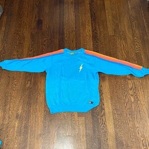 aviator nation rare neon blue bolt crew neck